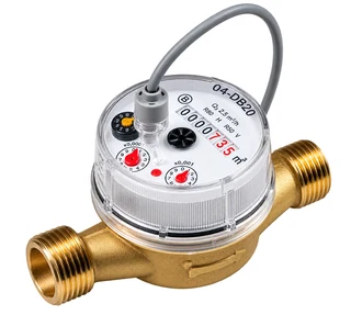 Isometric illustration of the MiAgua Pulse water meter fitted to a water pipe